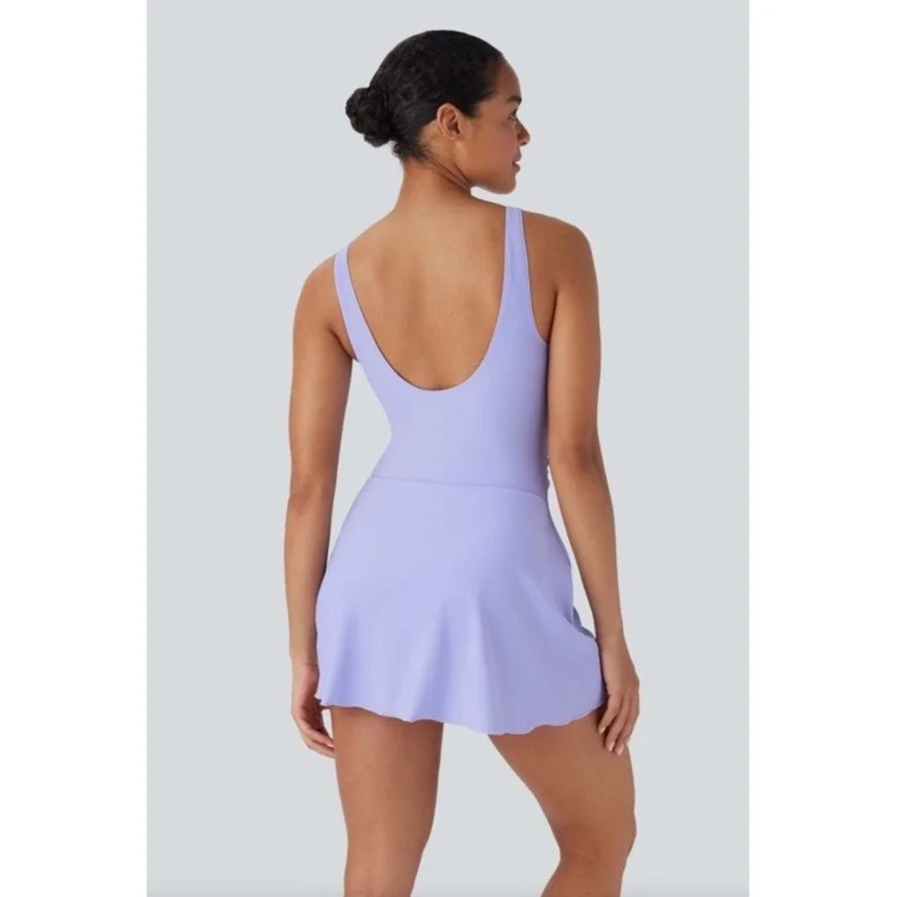 NWT Halara V Neck Ruched Asymmetric Tie 2-in-1 Tummy Control 1PC Swimsuit Large‎